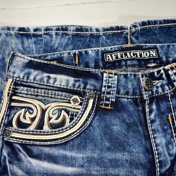 Affliction Cooper Burning Men’s Blue Jeans  size 31 X 32 Sold Out In Stores - Picture 10 of 14